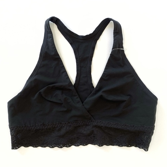 NATORI BLACK BLISS PERFECTION LACE TRIM RACERBACK BRALETTE v-neck bra - Picture 3 of 5